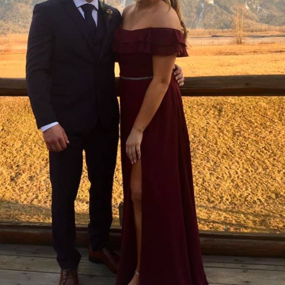Mori Lee Burgundy Bridesmaid Dress